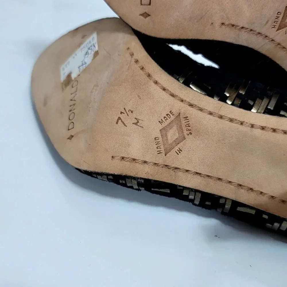 Vintage 90s Donald J Pliner Womens 7.5 Woven Black Gold Pump Heels‎